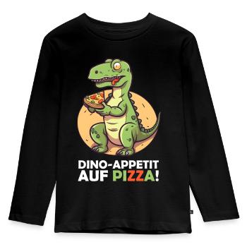 Dinosaurier mit Pizza - Kinder Premium Bio Langarmshirt - Schwarz - Vorne - AI Model Kid Male (0cm)