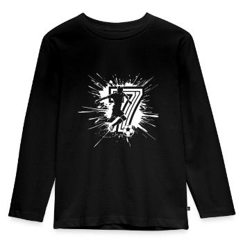 7. Geburtstag 7 Jahre Fußball Fußballspieler - Kinder Premium Bio Langarmshirt - Schwarz - Vorne - AI Model Kid Male (0cm)