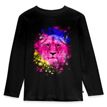 Löwe Kunst Farbenfroh Köwenkopf Geschenk - Kinder Premium Bio Langarmshirt - Schwarz - Vorne - AI Model Kid Male (0cm)