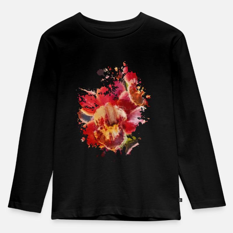 Blume - Kinder Premium Bio Langarmshirt - Schwarz