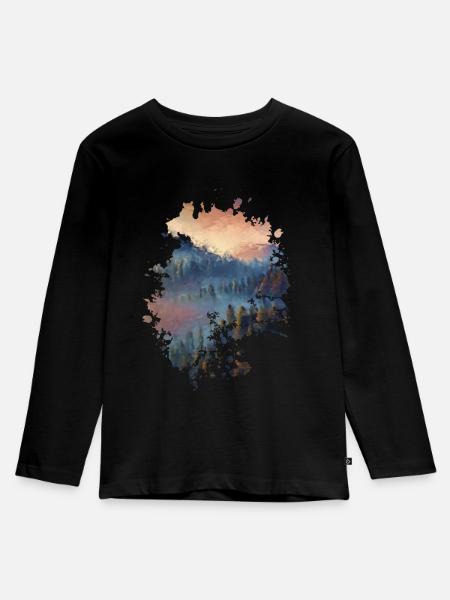Landschaft - Kinder Premium Bio Langarmshirt - Schwarz