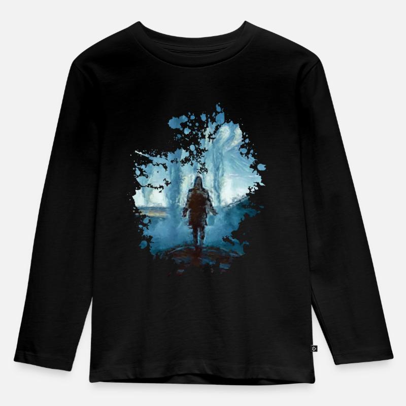 Wasserfall - Kinder Premium Bio Langarmshirt - Schwarz