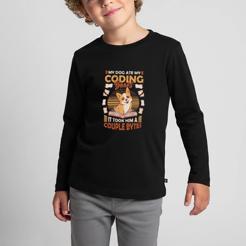 Hund Bytes Code Computer Witz Programmierung Kinder Premium Bio Langarmshirt