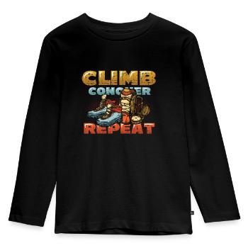 Klettern, Erobern, Wiederholen, Bergsteigern - Kinder Premium Bio Langarmshirt - Schwarz - Vorne - AI Model Kid Male (0cm)