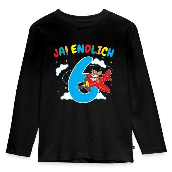 6. Geburtstag Hund Pilot Flugzeug Flieger Geschenk - Kinder Premium Bio Langarmshirt - Schwarz - Vorne - AI Model Kid Male (0cm)