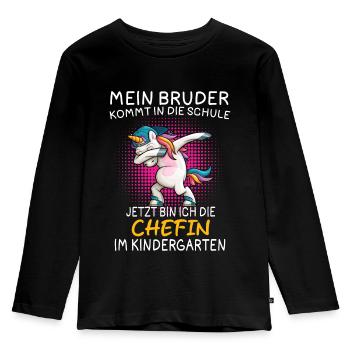 Mon frère commence l’école, maintenant c’est moi qui suis - T-shirt manches longues Premium Enfant - noir - Devant - AI Model Kid Male (0cm)