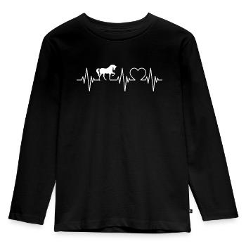 Pferde Liebe Herzschlag Heartbeat Horse - Kinder Premium Bio Langarmshirt - Schwarz - Vorne - AI Model Kid Male (0cm)