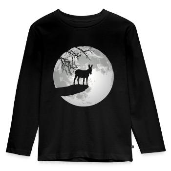Esel Silhouette Mond Burro Muli Maultier Mama Papa - Kinder Premium Bio Langarmshirt - Schwarz - Vorne - AI Model Kid Male (0cm)