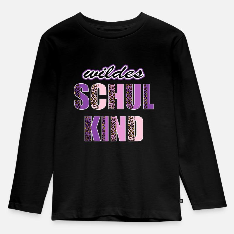 Wildes Schulkind Einschulung Leopard - Kinder Premium Bio Langarmshirt - Schwarz