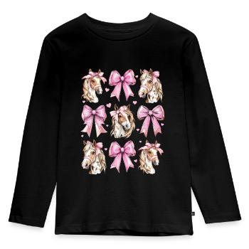 Coquette Bogen Appaloosa Pferd Mädchen Mama Rosa - Kinder Premium Bio Langarmshirt - Schwarz - Vorne - AI Model Kid Male (0cm)