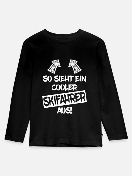 COOLER SKIFAHRER - Kinder Premium Bio Langarmshirt - Schwarz