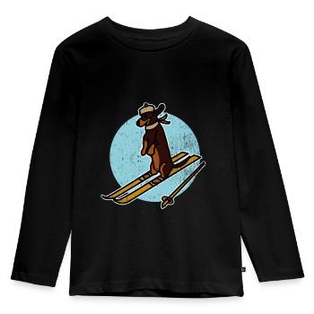 Ski Snow Winter Dog House Animal Pet Gift - Kids' Premium Longsleeve Shirt - black - Front - AI Model Kid Male (0cm)