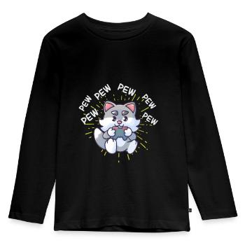 Pew Pew Gaming Cat Video Game Gaming Console - Kids' Premium Longsleeve Shirt - black - Front - AI Model Kid Male (0cm)