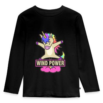 Wind Power - Unicorn - Kinder Premium Bio Langarmshirt - Schwarz - Vorne - AI Model Kid Male (0cm)