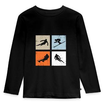 Slalom Ski Alpin Skirennen Vintage - Kinder Premium Bio Langarmshirt - Schwarz - Vorne - AI Model Kid Male (0cm)