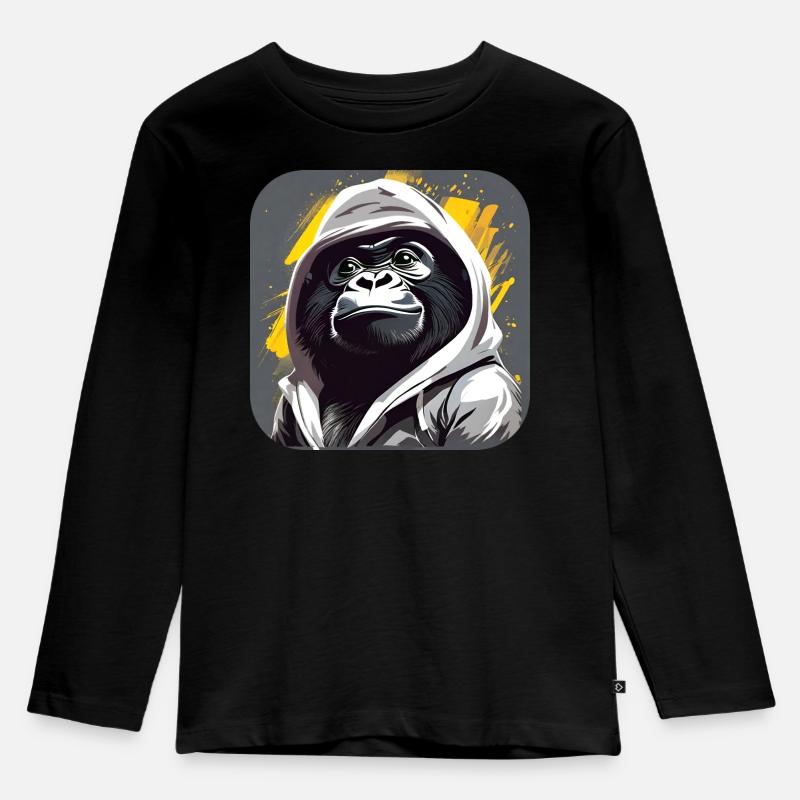 Gorille cool avec sweat à capuche - T-shirt manches longues Premium Enfant - noir