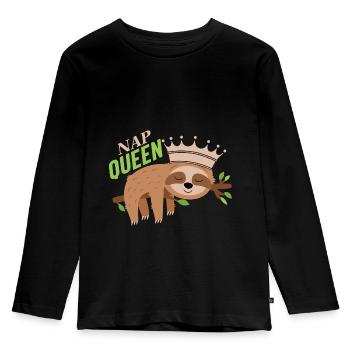 Nap Queen - Kinder Premium Bio Langarmshirt - Schwarz - Vorne - AI Model Kid Male (0cm)
