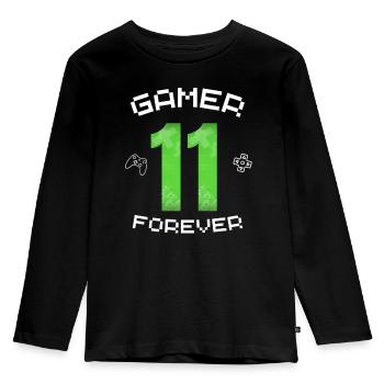 gamer forever birthday 11 years gaming - Kids' Premium Longsleeve Shirt - black - Front - AI Model Kid Male (0cm)