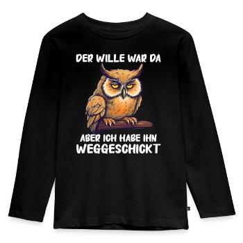 Nachteule Eule Eulen Vogel - Kinder Premium Bio Langarmshirt - Schwarz - Vorne - AI Model Kid Male (0cm)