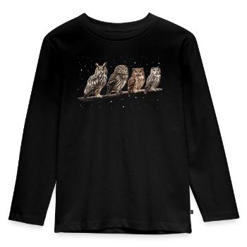 Nachteule Eule Eulen Vogel - Kinder Premium Bio Langarmshirt - Schwarz - Vorne - AI Model Kid Male (0cm)