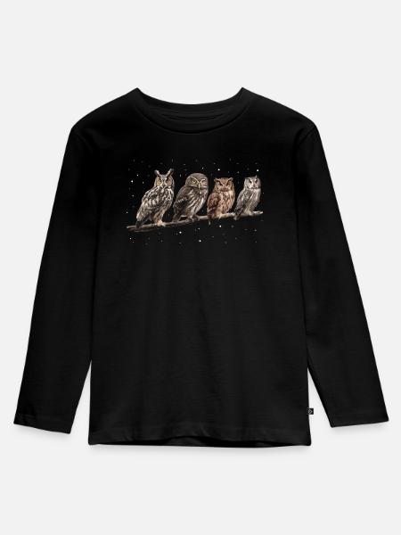 Nachteule Eule Eulen Vogel - Kinder Premium Bio Langarmshirt - Schwarz