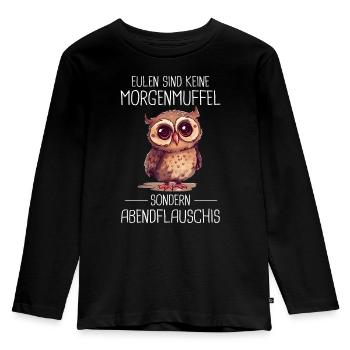 Nachteule Eule Eulen Vogel - Kinder Premium Bio Langarmshirt - Schwarz - Vorne - AI Model Kid Male (0cm)