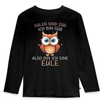 Nachteule Eule Eulen Vogel - Kinder Premium Bio Langarmshirt - Schwarz - Vorne - AI Model Kid Male (0cm)