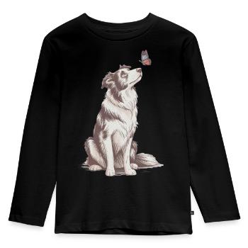 Hütehund Schmetterling Illustration Kunst Motiv - Kinder Premium Bio Langarmshirt - Schwarz - Vorne - AI Model Kid Male (0cm)