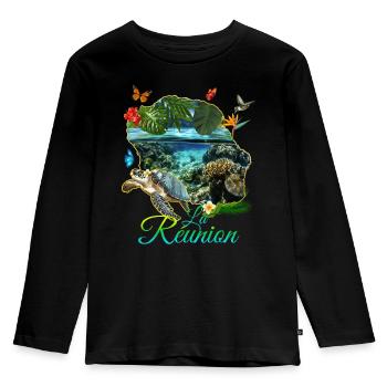 Ile de la Réunion Nature Plage Cadeau Voyage - T-shirt manches longues Premium Enfant - noir - Devant - AI Model Kid Male (0cm)