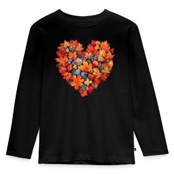 Herbst Herz Herbstlaub - Kinder Premium Bio Langarmshirt - Schwarz - Vorne - AI Model Kid Male (0cm)