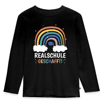 Bäähm Realschule Geschafft - Kinder Premium Bio Langarmshirt - Schwarz - Vorne - AI Model Kid Male (0cm)