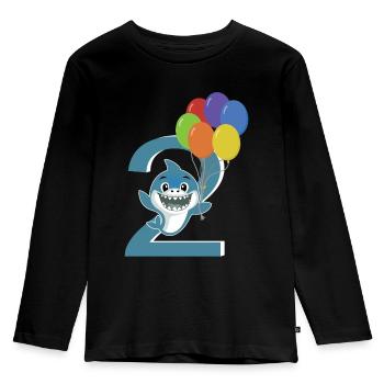 2e anniversaire requin 2 ans cadeau costume - T-shirt manches longues Premium Enfant - noir - Devant - AI Model Kid Male (0cm)