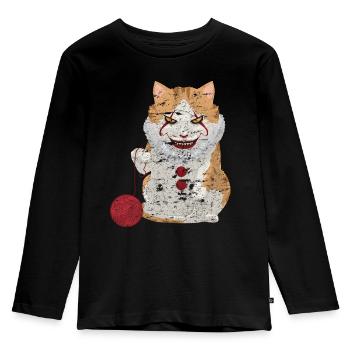 Halloween Horror Katze - Kinder Premium Bio Langarmshirt - Schwarz - Vorne - AI Model Kid Male (0cm)
