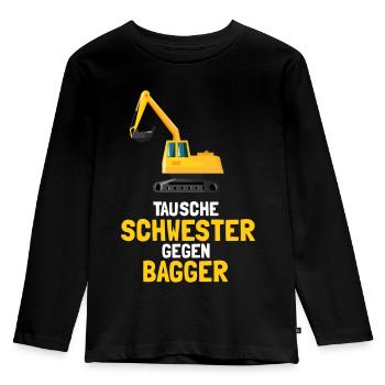 Tausche Schwester Bagger - Kinder Premium Bio Langarmshirt - Schwarz - Vorne - AI Model Kid Male (0cm)