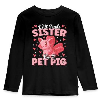 Échangera sa sœur pour un cochon de compagnie mignon fermier drôle - T-shirt manches longues Premium Enfant - noir - Devant - AI Model Kid Male (0cm)