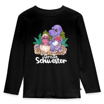 Große Schwester Niedlicher Dino Geschwister Paar - Kinder Premium Bio Langarmshirt - Schwarz - Vorne - AI Model Kid Male (0cm)