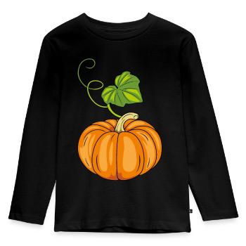 Reifer Kürbis mit grünem Blatt - Kinder Premium Bio Langarmshirt - Schwarz - Vorne - AI Model Kid Male (0cm)