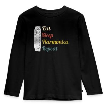 Eat Sleep Harmonica Repeat Harmonica - Kids' Premium Longsleeve Shirt - black - Front - AI Model Kid Male (0cm)