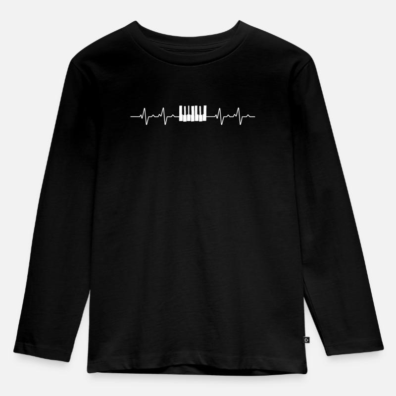 Herzschlag Herzlinie Herzfrequenz Piano Klavier - Kinder Premium Bio Langarmshirt - Schwarz