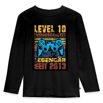 LEVEL 10, 10. Geburtstag, Legendär seit 2013 - Kinder Premium Bio Langarmshirt - Schwarz - Vorne - AI Model Kid Male (0cm)