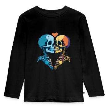 Kissing romantic skeletons - Kids' Premium Longsleeve Shirt - black - Front - AI Model Kid Male (0cm)