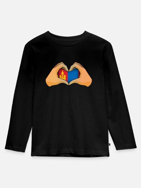 Mongolei - Kinder Premium Bio Langarmshirt - Schwarz