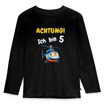 Achtung! Ich bin 5 Hubschrauber Geburtstagsshirt - Kinder Premium Bio Langarmshirt - Schwarz - Vorne - AI Model Kid Male (0cm)