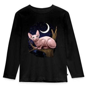 Sphynx-Katze - Kinder Premium Bio Langarmshirt - Schwarz - Vorne - AI Model Kid Male (0cm)
