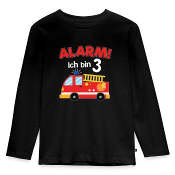 Alarm! Ich bin 3 - Jahre - mit Feuewehrauto - Kinder Premium Bio Langarmshirt - Schwarz - Vorne - AI Model Kid Male (0cm)