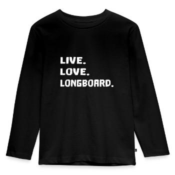 Longboard | Live Love Longboard - Kinder Premium Bio Langarmshirt - Schwarz - Vorne - AI Model Kid Male (0cm)