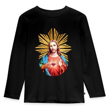 Jesus Christ | Jesus Christus Xmas Heiligenschein - Kinder Premium Bio Langarmshirt - Schwarz - Vorne - AI Model Kid Male (0cm)