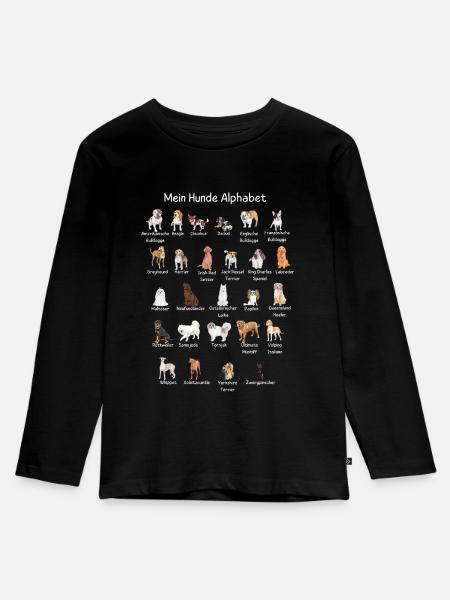 Hunde Alphabet - Kinder Premium Bio Langarmshirt - Schwarz