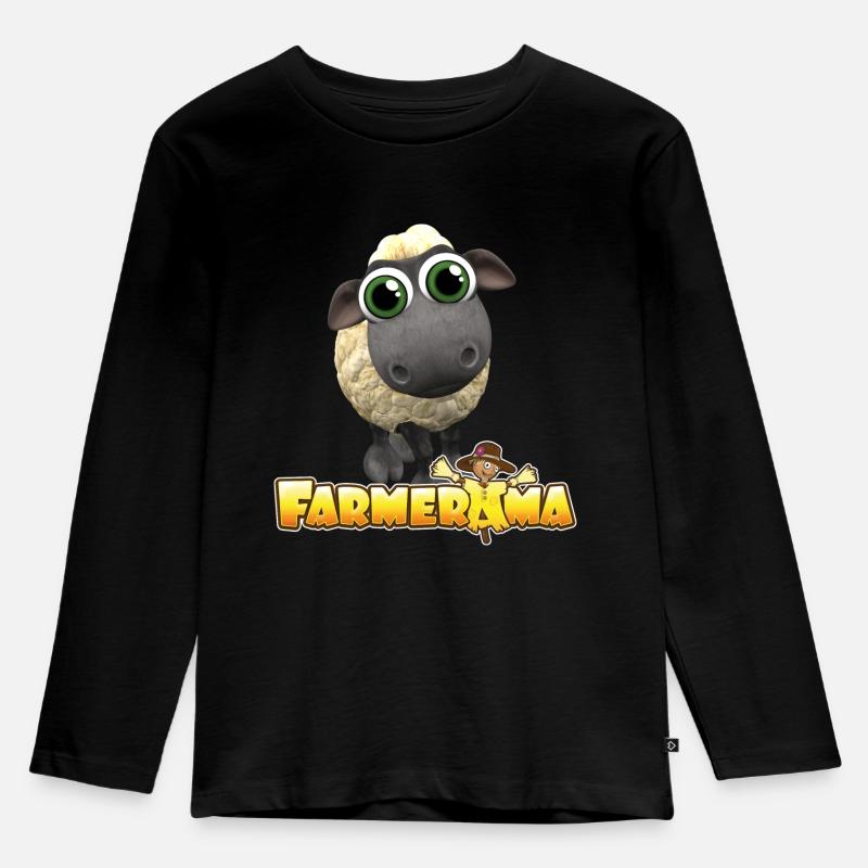 Farmerama Logo und Schaf mit großen Augen - Kinder Premium Bio Langarmshirt - Schwarz