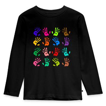 Kids Colorful Hand Prints - Kids' Premium Longsleeve Shirt - black - Front - AI Model Kid Male (0cm)